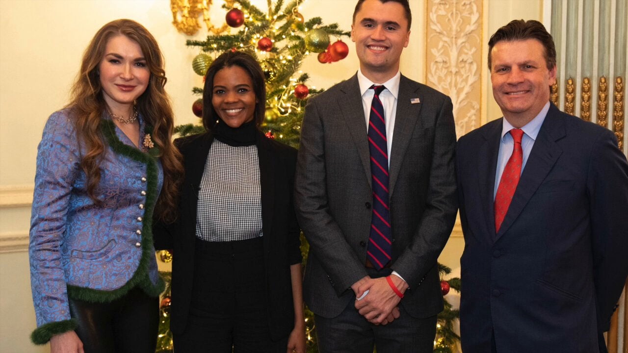 John Mappin, )far right )with Charlie Kirk, Candace Owens and his wife , Irina (far left)