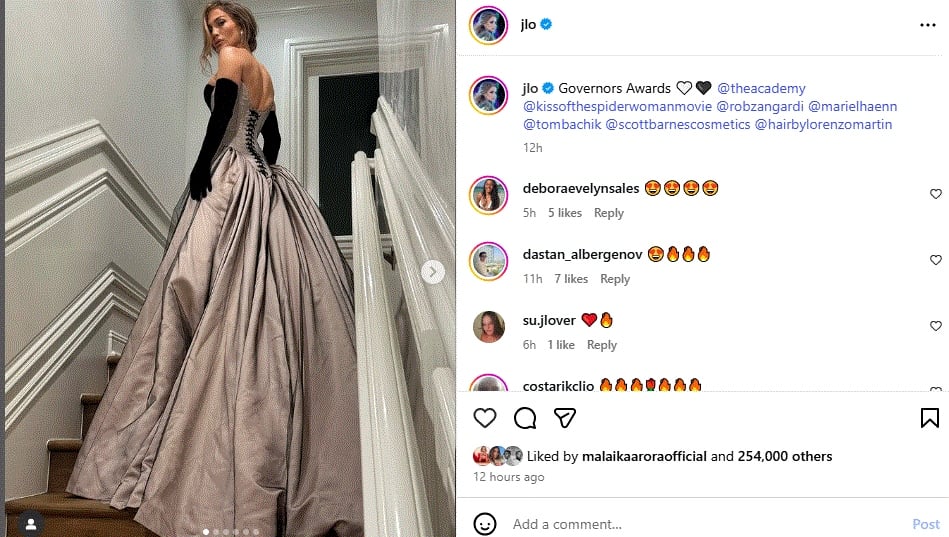 Jennifer Lopez dresses to perfection at star studded Governors Awards