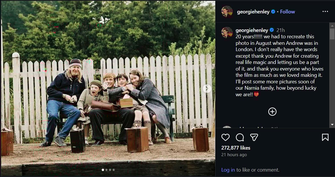 Narnia star shares snaps of cast reunion on movies 20th anniversary