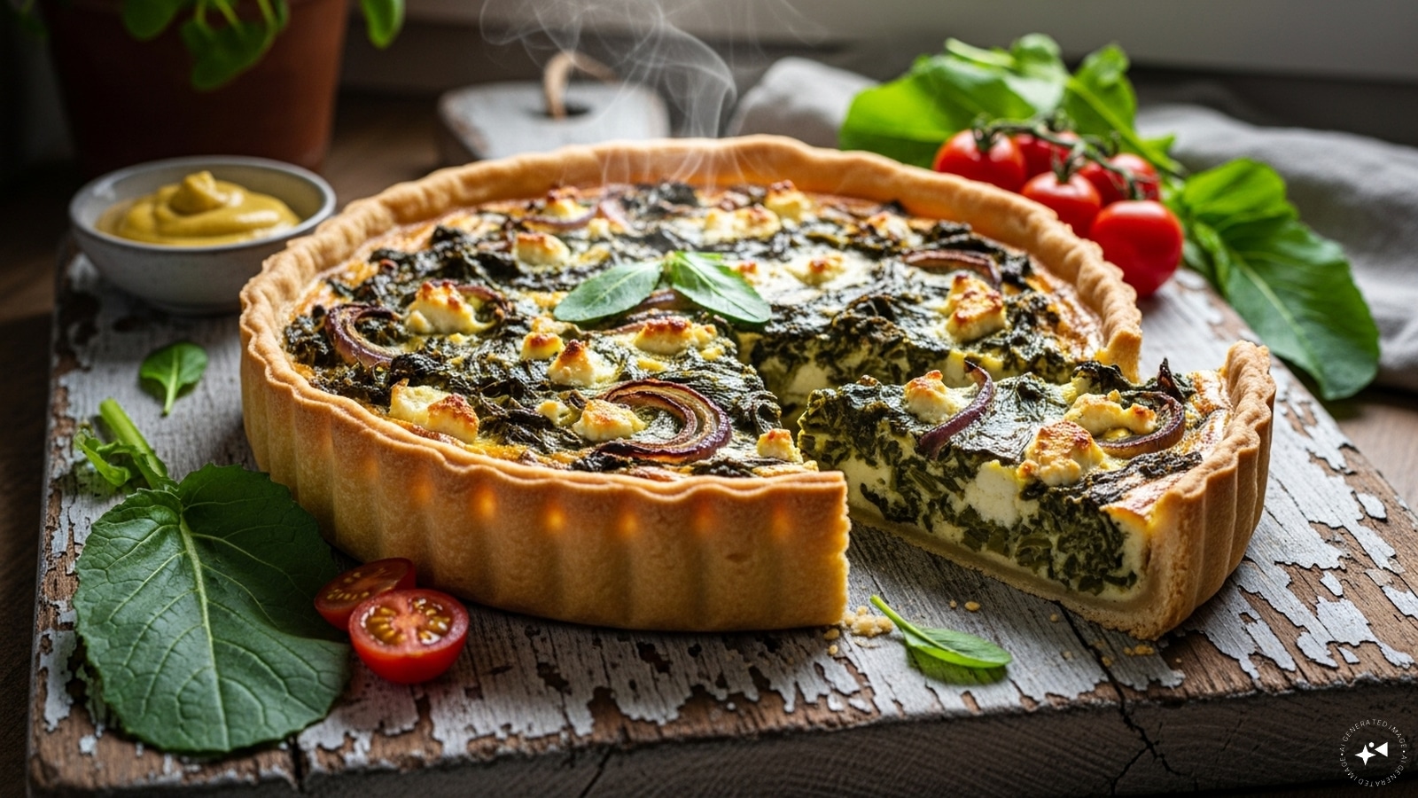 Mustard Greens Quiche: In French cuisine, mustard greens can be folded into a quiche with eggs, cream, and cheese. The greens add a peppery bite to the custard filling, making it a delightful winter brunch option.